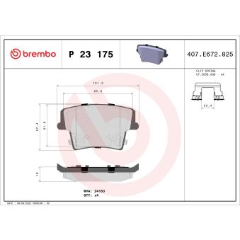 Jeu de 4 plaquettes de frein arrière BREMBO OEM 5142566AB