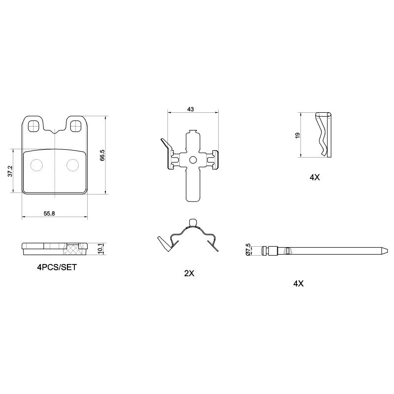 Jeu de 4 plaquettes de frein arrière BREMBO P 23 201 - Visuel 1