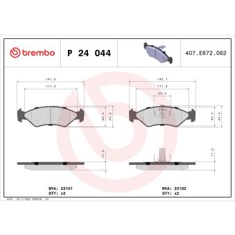 Jeu de 4 plaquettes de frein avant BREMBO OEM 1013843 Jeu de 4 plaquettes de frein avant BREMBO OEM 1013843