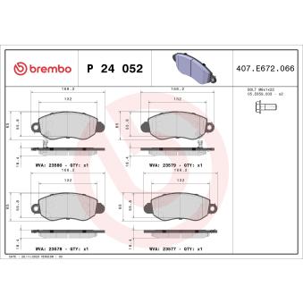 Jeu de 4 plaquettes de frein avant BREMBO OEM 1135167 Jeu de 4 plaquettes de frein avant BREMBO OEM 1135167