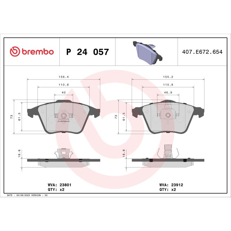 Jeu de 4 plaquettes de frein avant BREMBO P 24 057 - Visuel 1