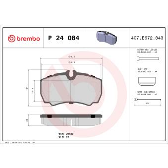 Jeu de 4 plaquettes de frein arrière BREMBO OEM 8C1V2M008AA