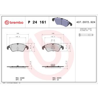 Jeu de 4 plaquettes de frein avant BREMBO OEM 1721654