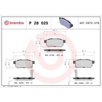Jeu de 4 plaquettes de frein arrière BREMBO OEM 43022S04E00