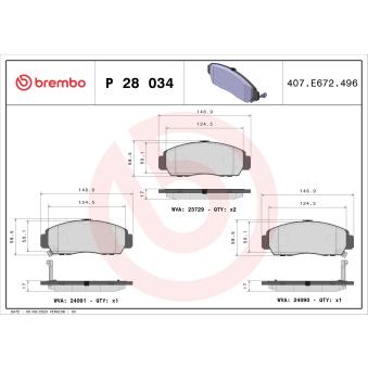 Jeu de 4 plaquettes de frein avant BREMBO [P 28 034]