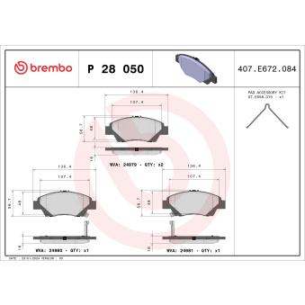 Jeu de 4 plaquettes de frein avant BREMBO [P 28 050]