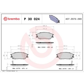 Jeu de 4 plaquettes de frein avant BREMBO OEM 5820228A00