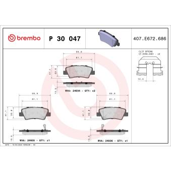 Jeu de 4 plaquettes de frein arrière BREMBO OEM 583023KA63