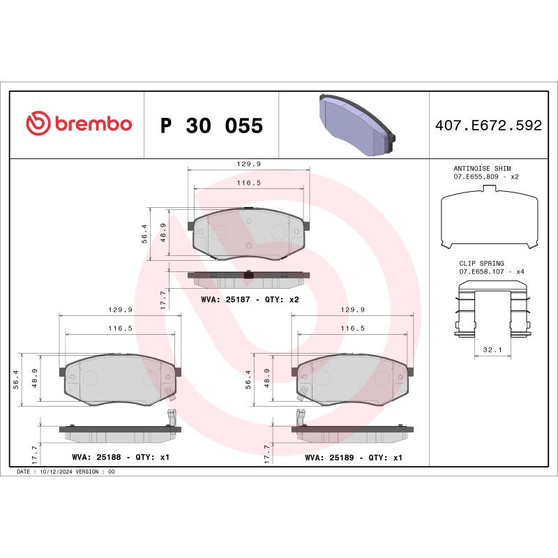 Jeu de 4 plaquettes de frein avant BREMBO P 30 055 - Visuel 1