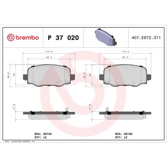 Jeu de 4 plaquettes de frein arrière BREMBO OEM 68273101AA
