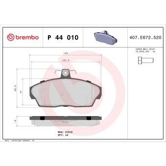 Jeu de 4 plaquettes de frein avant BREMBO [P 44 010]