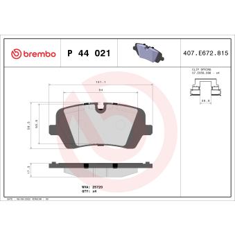 Jeu de 4 plaquettes de frein arrière BREMBO OEM LR106326