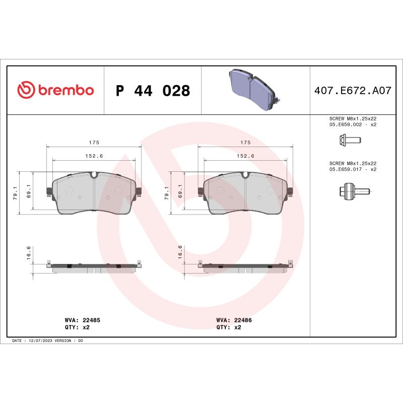 Jeu de 4 plaquettes de frein avant BREMBO P 44 028 - Visuel 1
