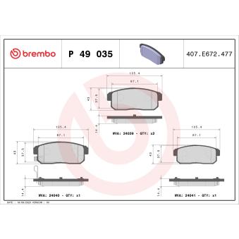 Jeu de 4 plaquettes de frein arrière BREMBO [P 49 035]