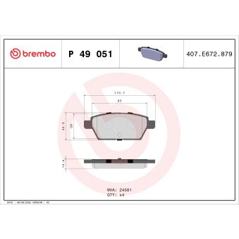Jeu de 4 plaquettes de frein arrière BREMBO OEM GPYA2648ZD