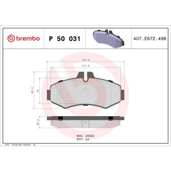 Jeu de 4 plaquettes de frein avant BREMBO OEM 0034200120 Jeu de 4 plaquettes de frein avant BREMBO OEM 0034200120