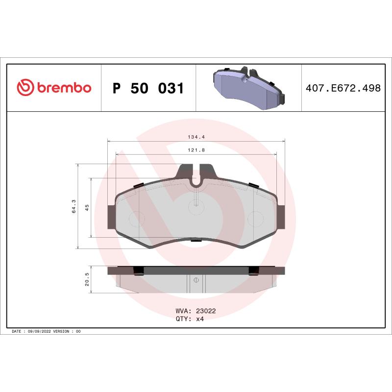 Jeu de 4 plaquettes de frein avant BREMBO P 50 031 - Visuel 1