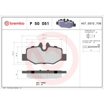 Jeu de 4 plaquettes de frein arrière BREMBO OEM A0004216210