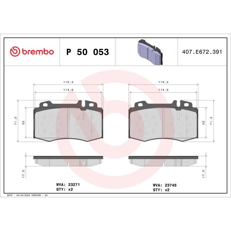 Jeu de 4 plaquettes de frein avant BREMBO P 50 053 - Visuel 1