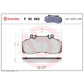 Jeu de 4 plaquettes de frein avant BREMBO OEM A0064208820