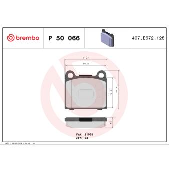 Jeu de 4 plaquettes de frein arrière BREMBO P 50 066 pour IVECO MASSIF 420 SEC - 218cv