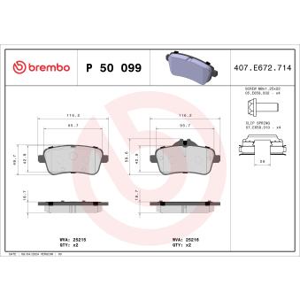 Jeu de 4 plaquettes de frein arrière BREMBO [P 50 099]