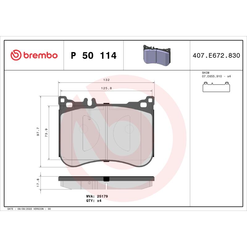 Jeu de 4 plaquettes de frein avant BREMBO P 50 114 - Visuel 1