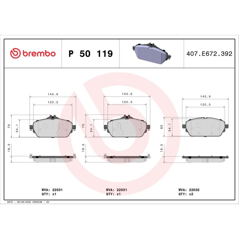 Jeu de 4 plaquettes de frein avant BREMBO P 50 119 - Visuel 1