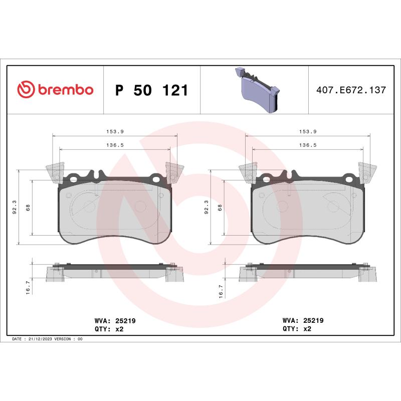 Jeu de 4 plaquettes de frein avant BREMBO P 50 121 - Visuel 1