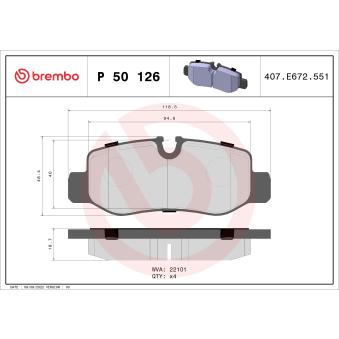 Jeu de 4 plaquettes de frein arrière BREMBO [P 50 126]