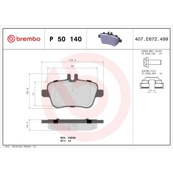 Jeu de 4 plaquettes de frein arrière BREMBO [P 50 140]
