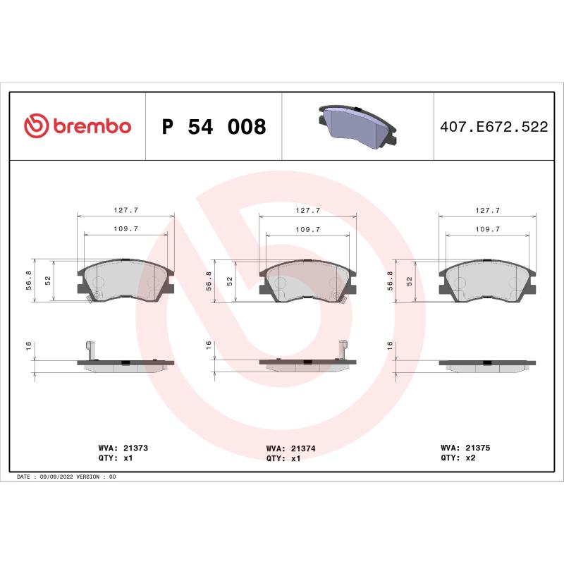 Jeu de 4 plaquettes de frein avant BREMBO P 54 008 - Visuel 1