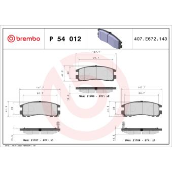 Jeu de 4 plaquettes de frein arrière BREMBO OEM MR389578
