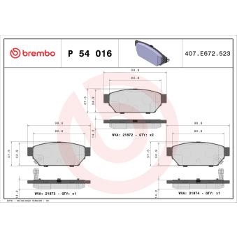 Jeu de 4 plaquettes de frein arrière BREMBO P 54 016