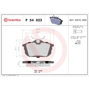 Jeu de 4 plaquettes de frein arrière BREMBO OEM 312624680 Jeu de 4 plaquettes de frein arrière BREMBO OEM 312624680