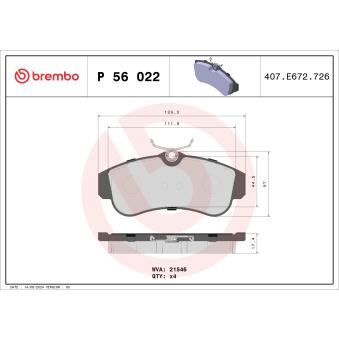 Jeu de 4 plaquettes de frein avant BREMBO OEM 410602F026