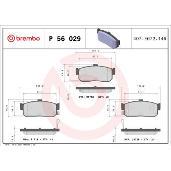 Jeu de 4 plaquettes de frein arrière BREMBO OEM D40606J090