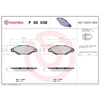 Jeu de 4 plaquettes de frein avant BREMBO OEM 4106000QAG