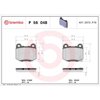 Jeu de 4 plaquettes de frein arrière BREMBO OEM 26696FG000