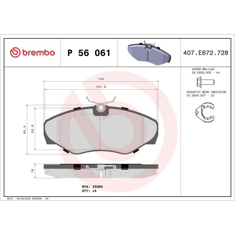Jeu de 4 plaquettes de frein avant BREMBO P 56 061 - Visuel 1