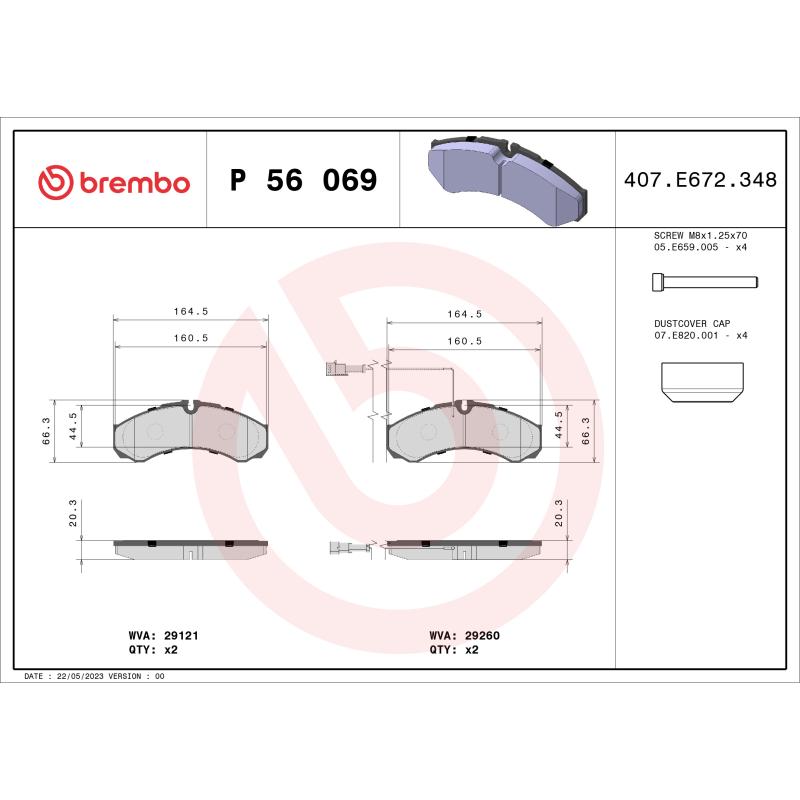 Jeu de 4 plaquettes de frein arrière BREMBO P 56 069 - Visuel 1