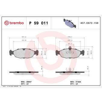 Jeu de 4 plaquettes de frein avant BREMBO OEM 90442995