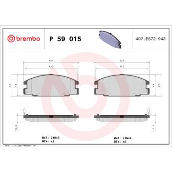Jeu de 4 plaquettes de frein avant BREMBO OEM 1605916 Jeu de 4 plaquettes de frein avant BREMBO OEM 1605916