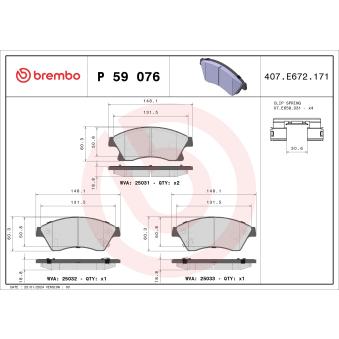 Jeu de 4 plaquettes de frein avant BREMBO OEM 13356286