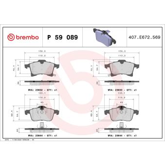 Jeu de 4 plaquettes de frein avant BREMBO OEM 93189698