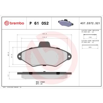 Jeu de 4 plaquettes de frein avant BREMBO OEM 425156