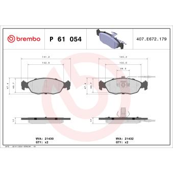 Jeu de 4 plaquettes de frein avant BREMBO OEM E172030
