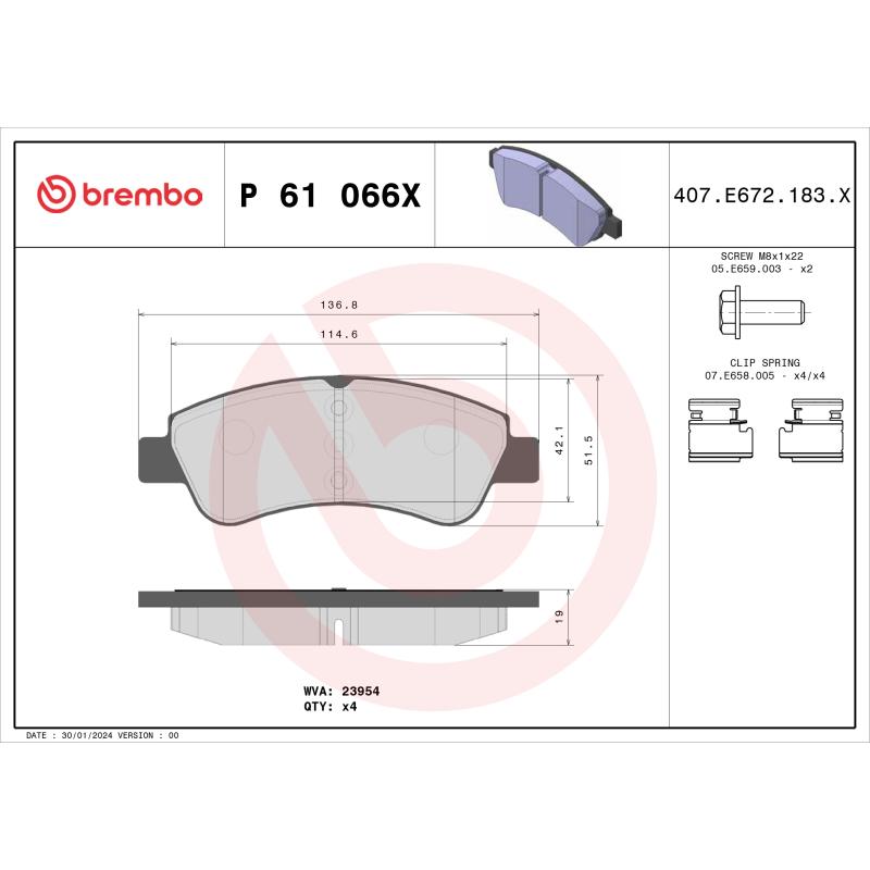 Jeu de 4 plaquettes de frein avant BREMBO P 61 066X - Visuel 1