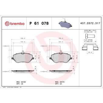 Jeu de 4 plaquettes de frein avant BREMBO OEM 425383