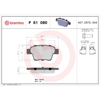 Jeu de 4 plaquettes de frein arrière BREMBO OEM 425399